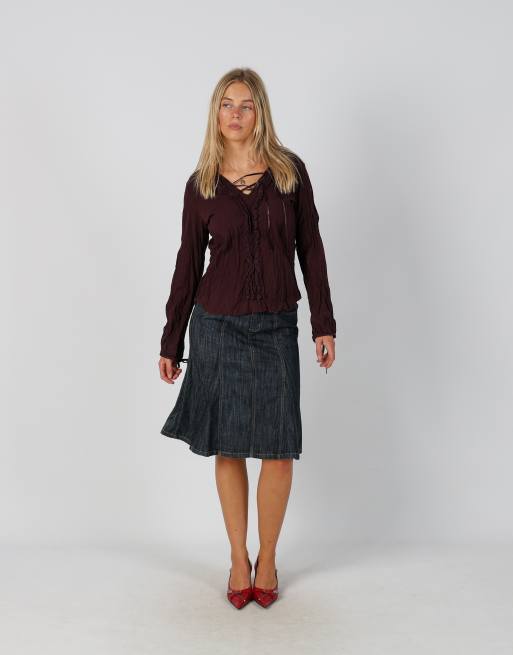 Vintage Unbranded S denim midi skirt in blue, 1 of 4