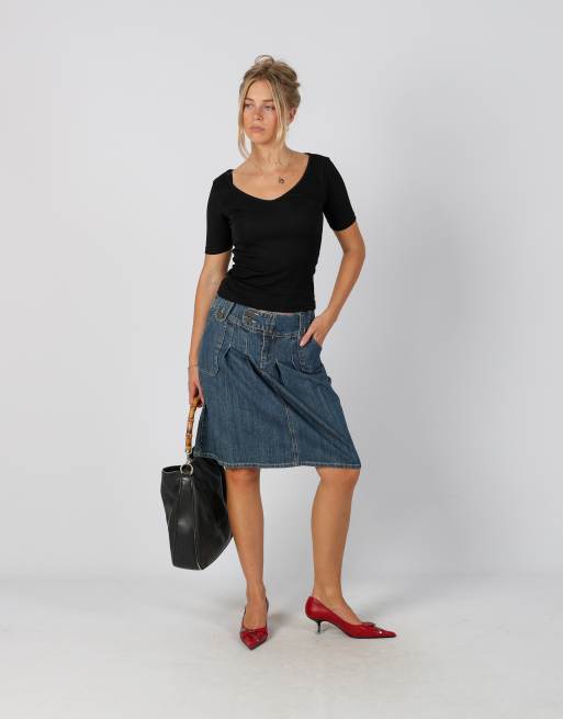 Vintage Unbranded S denim midi skirt in blue, 1 of 4