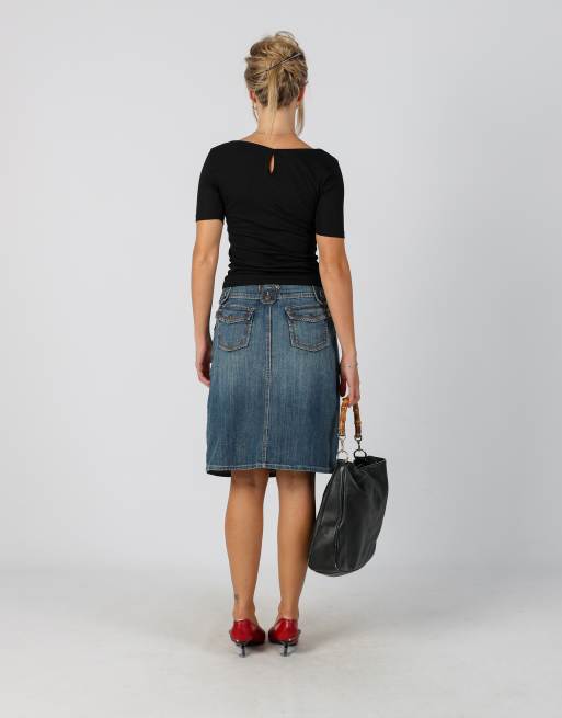 Vintage Unbranded S denim midi skirt in blue, 3 of 4