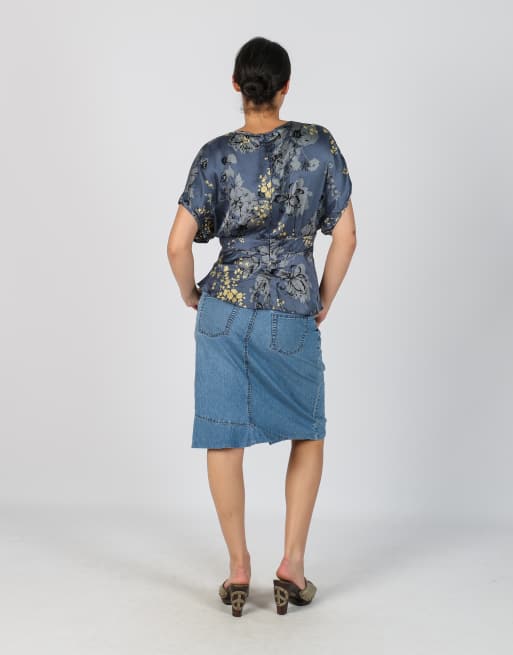 Vintage Unbranded S denim midi skirt in light blue, 3 of 4
