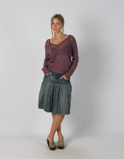 Vintage Unbranded S denim midi skirt in light blue, 1 of 4