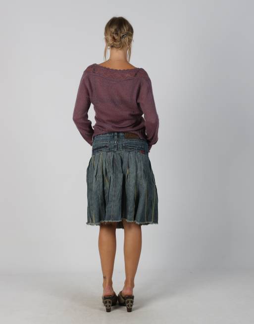 Vintage Unbranded S denim midi skirt in light blue, 3 of 4