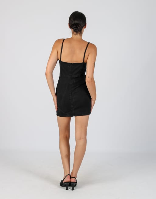 Vintage Unbranded S denim mini dress in black, 3 of 4