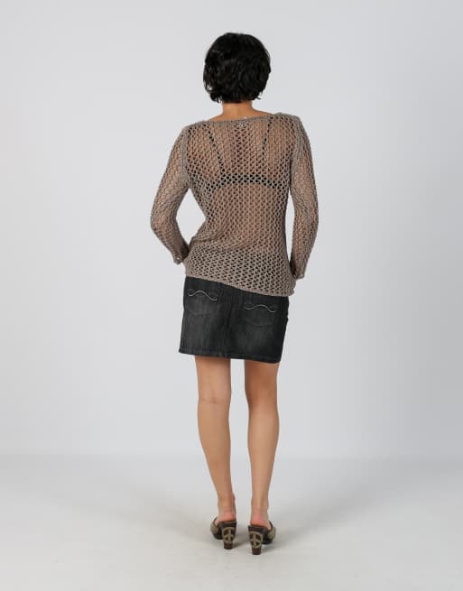 Vintage Unbranded S denim mini skirt in charcoal grey, 3 of 4