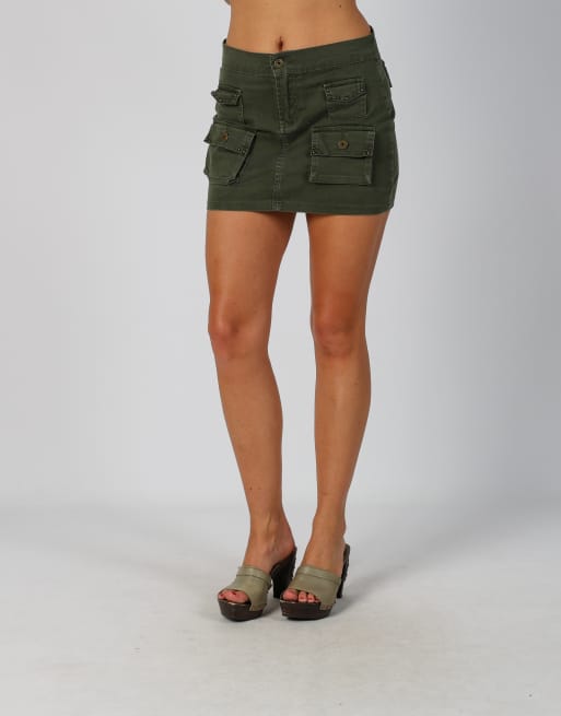 Vintage Unbranded S denim mini skirt in khaki green, 2 of 4