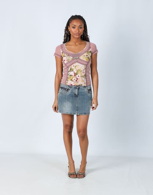 Vintage Unbranded S denim mini skirt in light blue