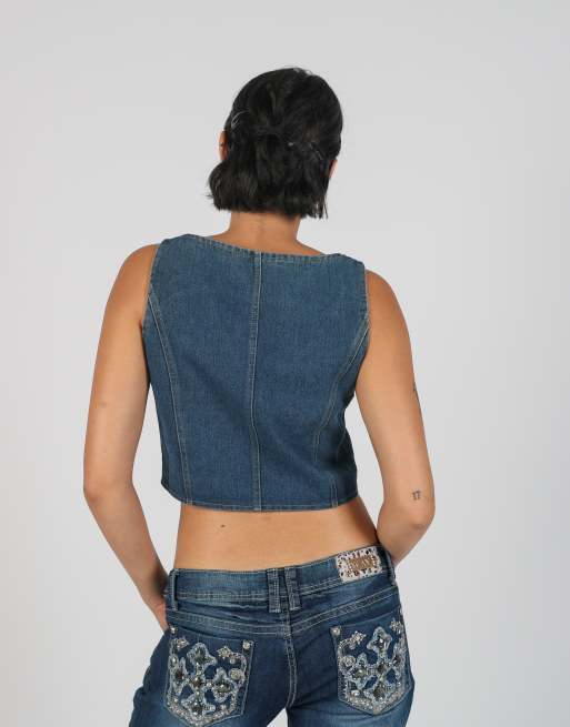 Vintage Unbranded S denim waistcoat in blue, 2 of 4