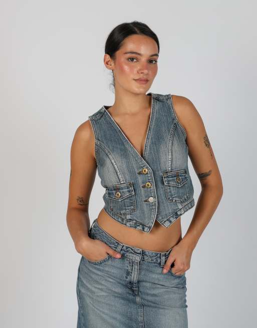 Vintage Unbranded S denim waistcoat in light blue