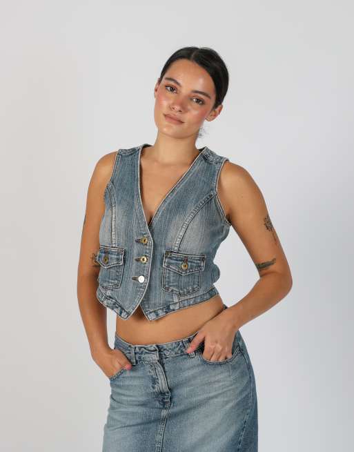 Vintage Unbranded S denim waistcoat in light blue, 3 of 4