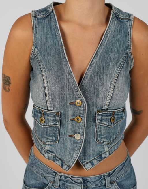Vintage Unbranded S denim waistcoat in light blue, 4 of 4