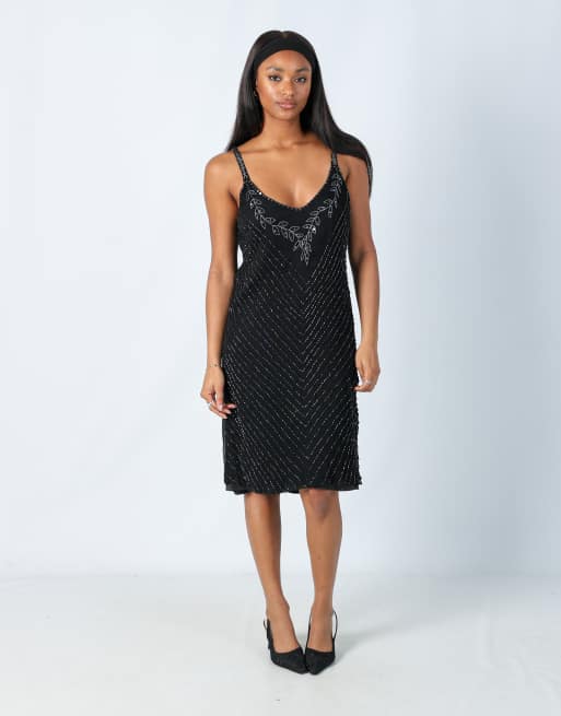 Vintage Unbranded S embroidered midi dress in black