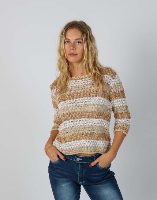 Vintage Unbranded S knitted jumper in beige, 1 of 4