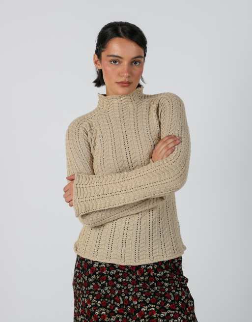 Vintage Unbranded S knitted jumper in beige, 3 of 4