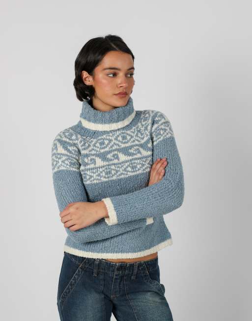 Vintage Unbranded S knitted jumper in light blue, 3 of 4