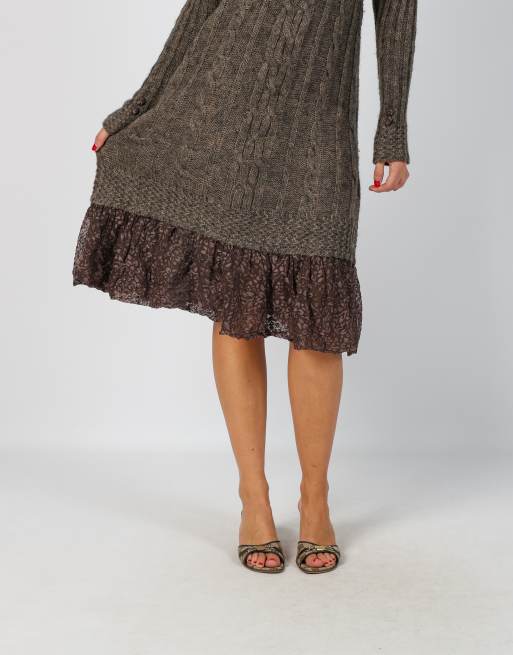 Vintage Unbranded S knitted midi dress in brown, 2 of 4