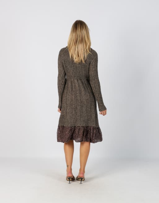 Vintage Unbranded S knitted midi dress in brown, 3 of 4