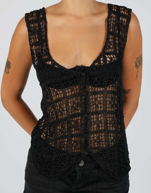 Vintage Unbranded S knitted top in black, 4 of 4