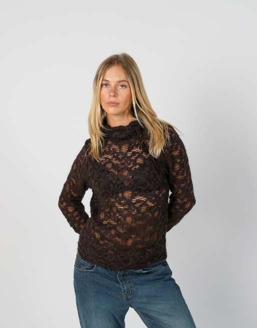 Vintage Unbranded S knitted top in brown, 3 of 4