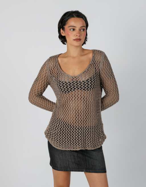 Vintage Unbranded S knitted top in brown, 3 of 4
