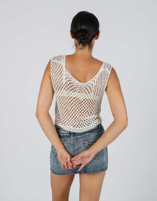 Vintage Unbranded S knitted top in cream, 2 of 4