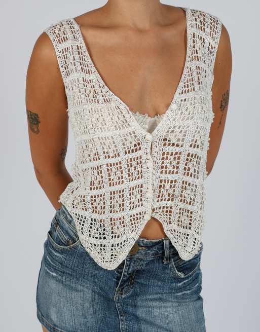 Vintage Unbranded S knitted top in cream, 4 of 4
