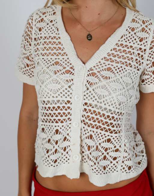 Vintage Unbranded S knitted top in cream, 4 of 4