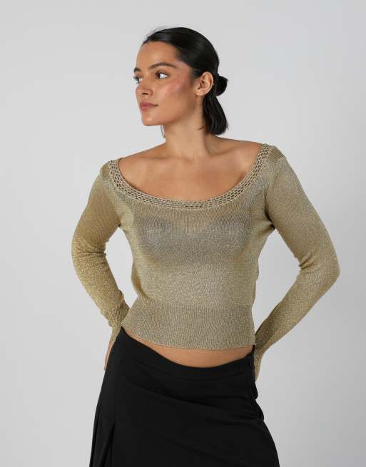 Vintage Unbranded S knitted top in gold, 3 of 4