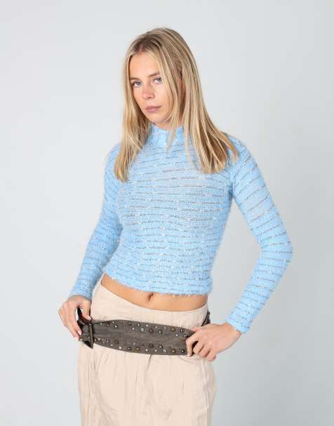 Vintage Unbranded S knitted top in light blue - view 1