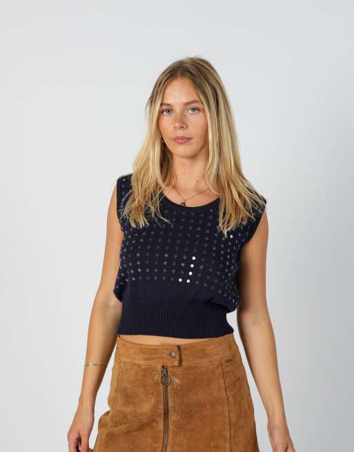 Vintage Unbranded S knitted top in navy blue, 1 of 4