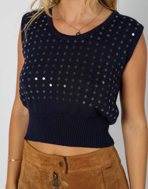 Vintage Unbranded S knitted top in navy blue, 4 of 4
