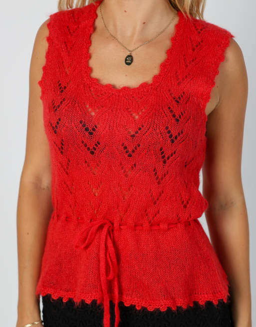 Vintage Unbranded S knitted top in red, 4 of 4