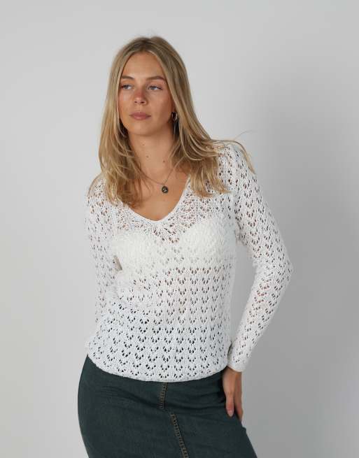 Vintage Unbranded S knitted top in white, 3 of 4
