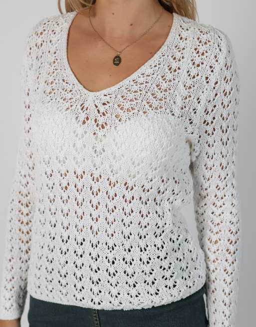 Vintage Unbranded S knitted top in white, 4 of 4