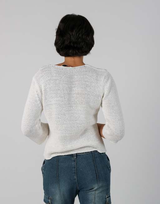 Vintage Unbranded S knitted top in white, 2 of 4