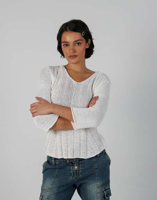 Vintage Unbranded S knitted top in white, 3 of 4