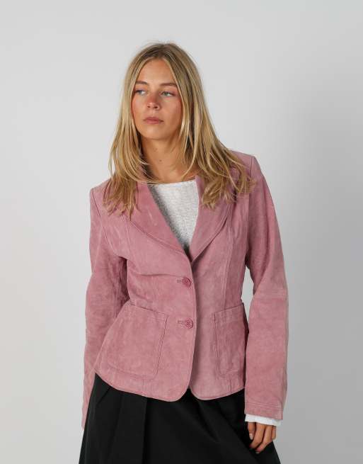 Vintage Unbranded S leather jacket in baby pink, 3 of 4