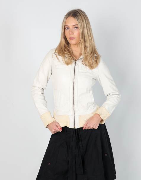 Vintage Unbranded S leather jacket in cream - view 1