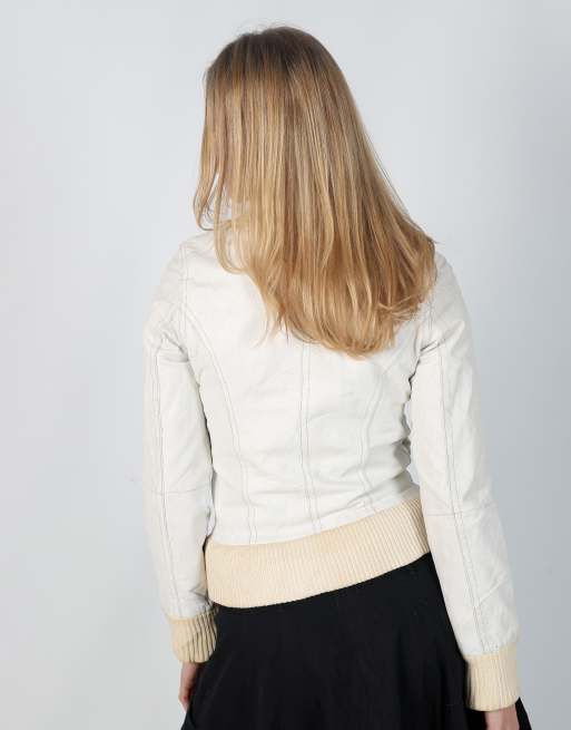 Vintage Unbranded S leather jacket in cream, 2 of 4