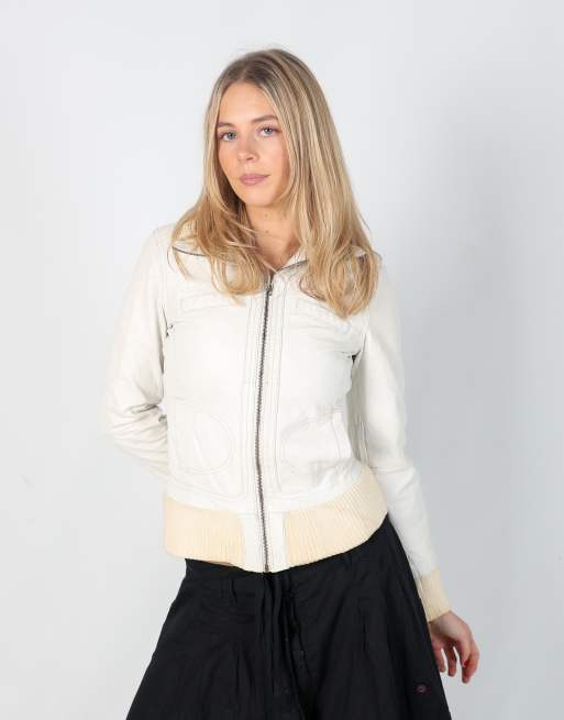 Vintage Unbranded S leather jacket in cream, 3 of 4