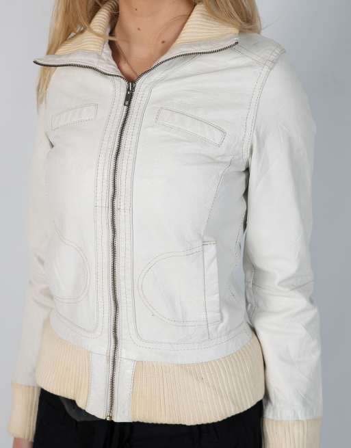 Vintage Unbranded S leather jacket in cream, 4 of 4