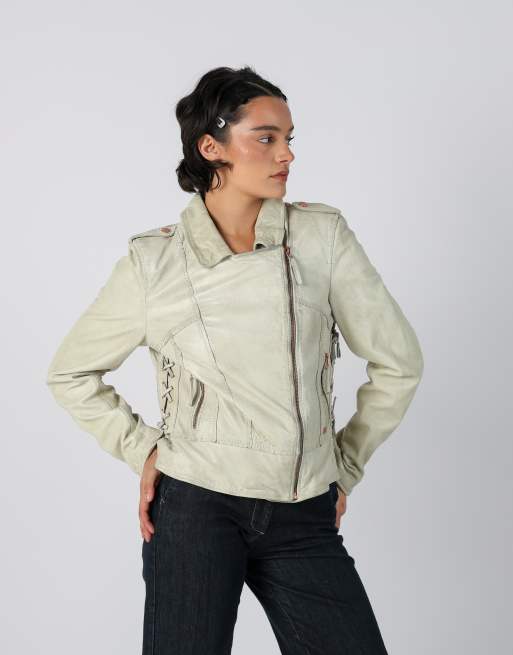 Vintage Unbranded S leather jacket in cream, 2 of 4