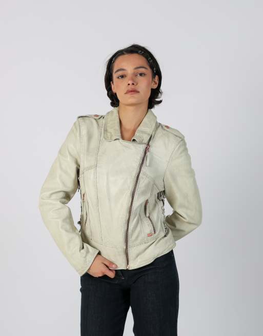 Vintage Unbranded S leather jacket in cream, 3 of 4