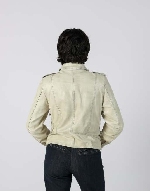Vintage Unbranded S leather jacket in cream, 4 of 4
