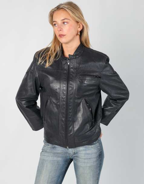 Vintage Unbranded S leather jacket in navy blue - view 1