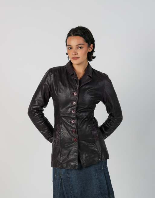 Vintage Unbranded S leather jacket in purple, 3 of 4