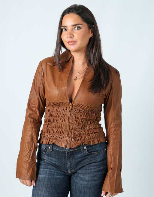 Vintage Unbranded S leather jacket in tan