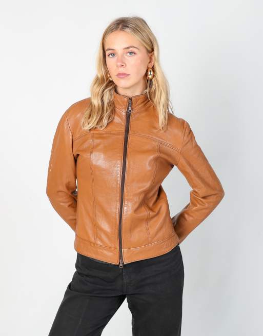 Vintage Unbranded S leather jacket in tan
