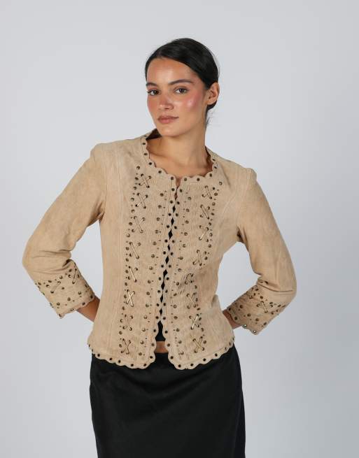 Vintage Unbranded S leather jacket in tan, 3 of 4