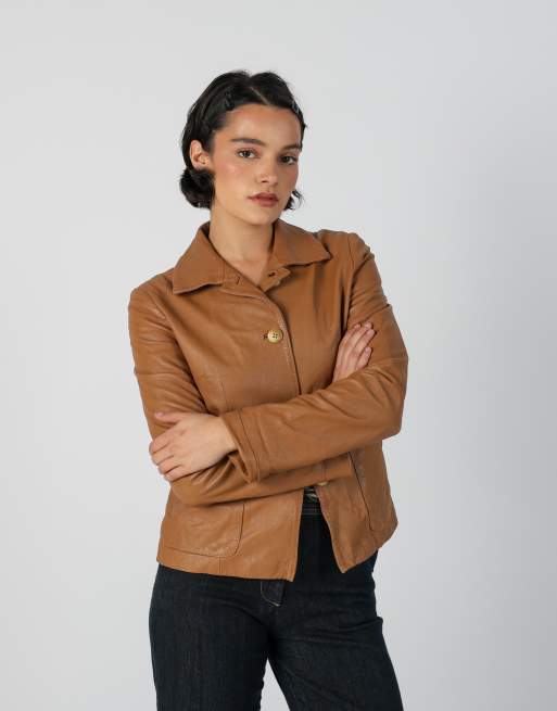 Vintage Unbranded S leather jacket in tan, 3 of 4