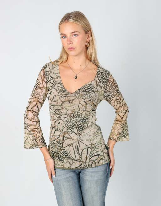 Vintage Unbranded S long sleeve top in beige